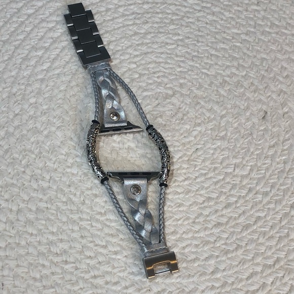 Apple Watch Silver Braided Leather Bracelet watch band - Picture 2 of 7